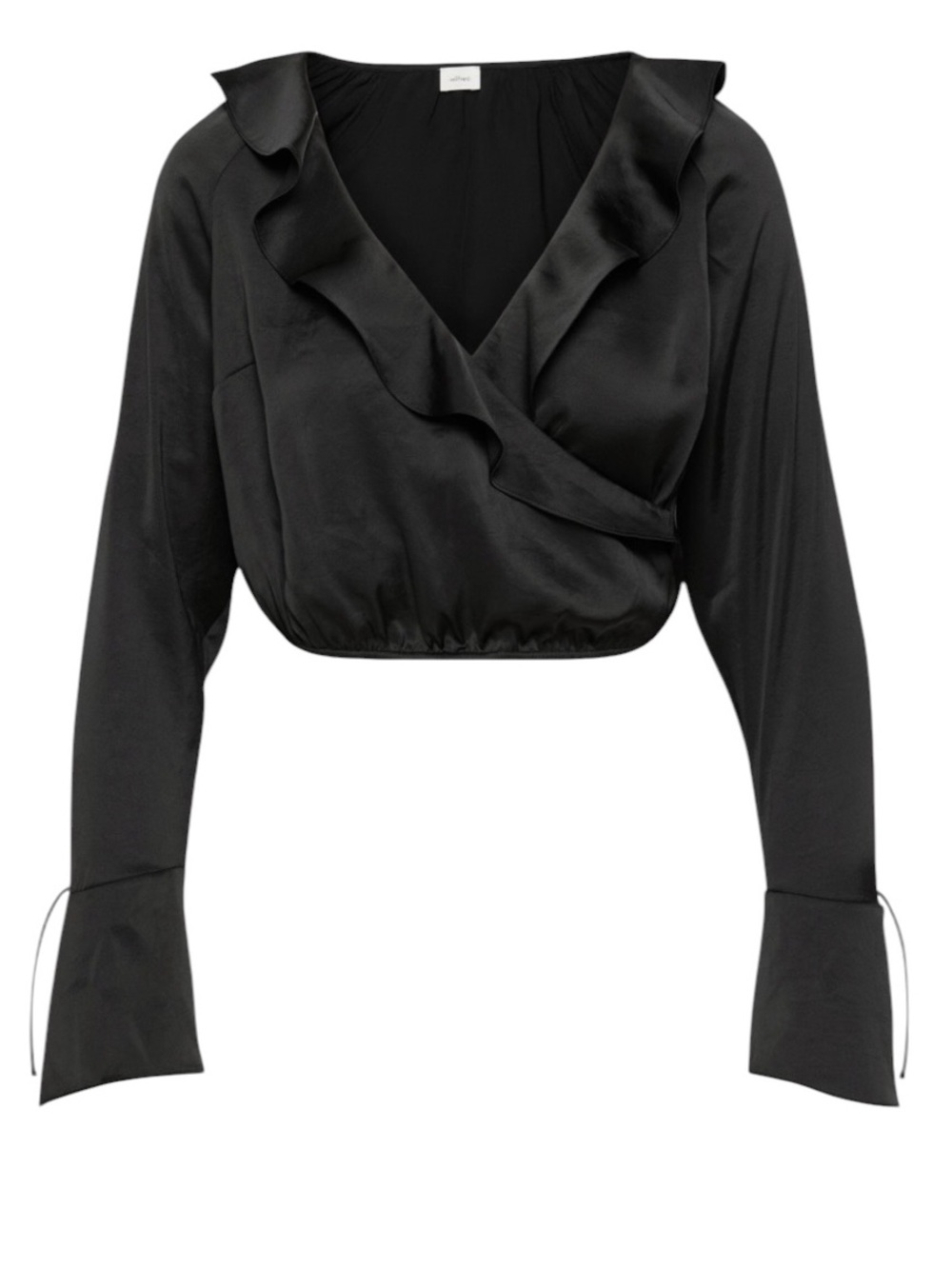 Wilfred Spartina Satin cropped ruffle v-neck Blouse size M excellent condition